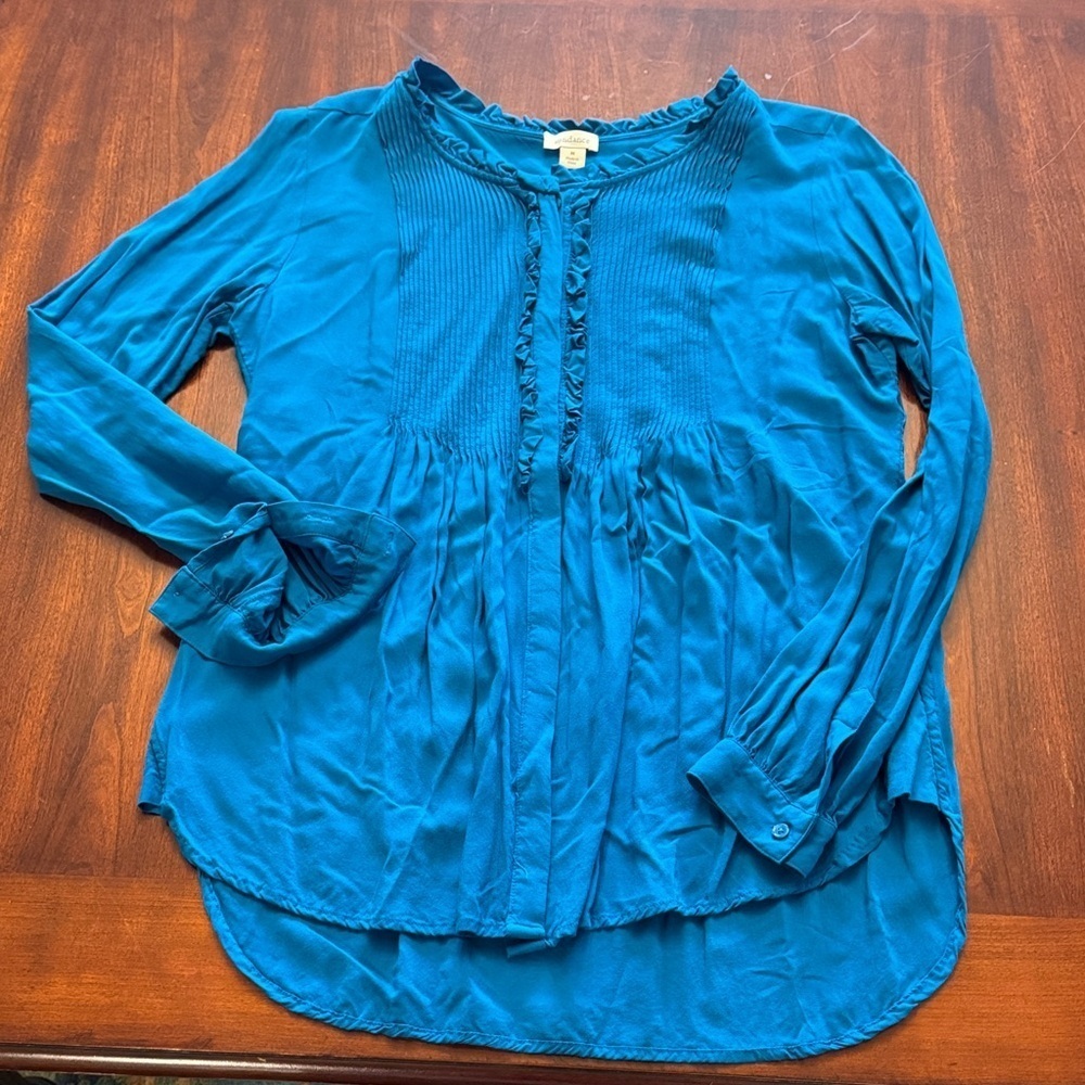 Sundance Sera Ruffle Boho Ribbed Blue Blouse - Picture 2 of 11